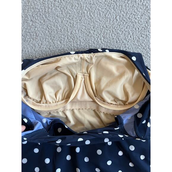 Lands End One Piece Swimsuit 8 Medium Polka Dot Twist Crossback Blue Classic - Picture 4 of 14